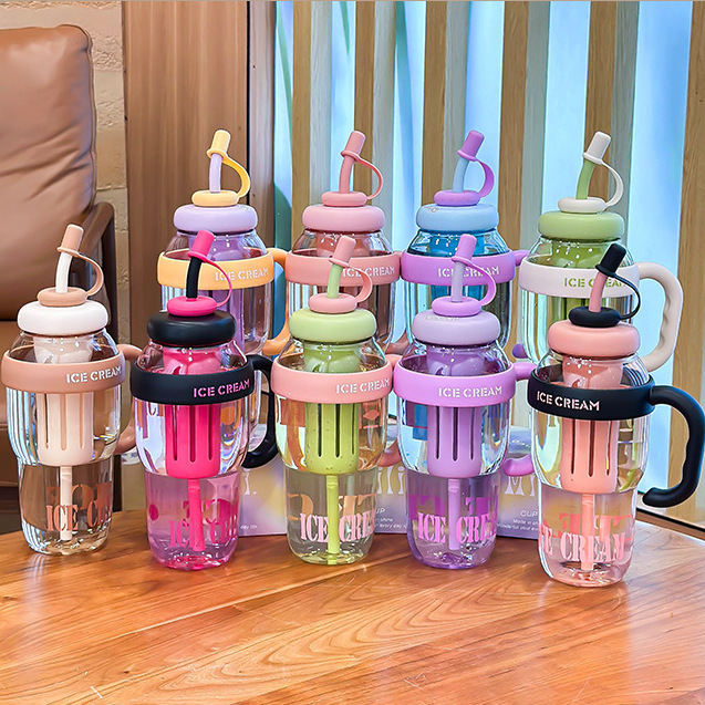 ICE CREAM Straw Water Bottle with Handle & Ice Stick